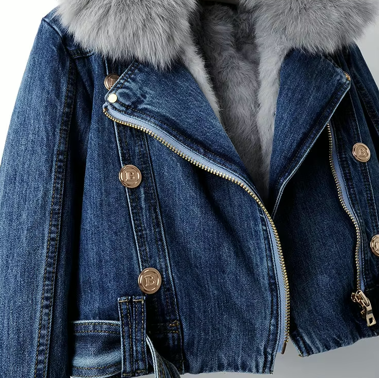 Mathilda | Kunstpelzkragen Denim Jacke