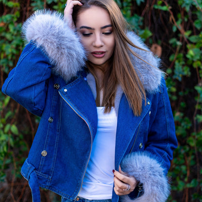 Mathilda | Kunstpelzkragen Denim Jacke
