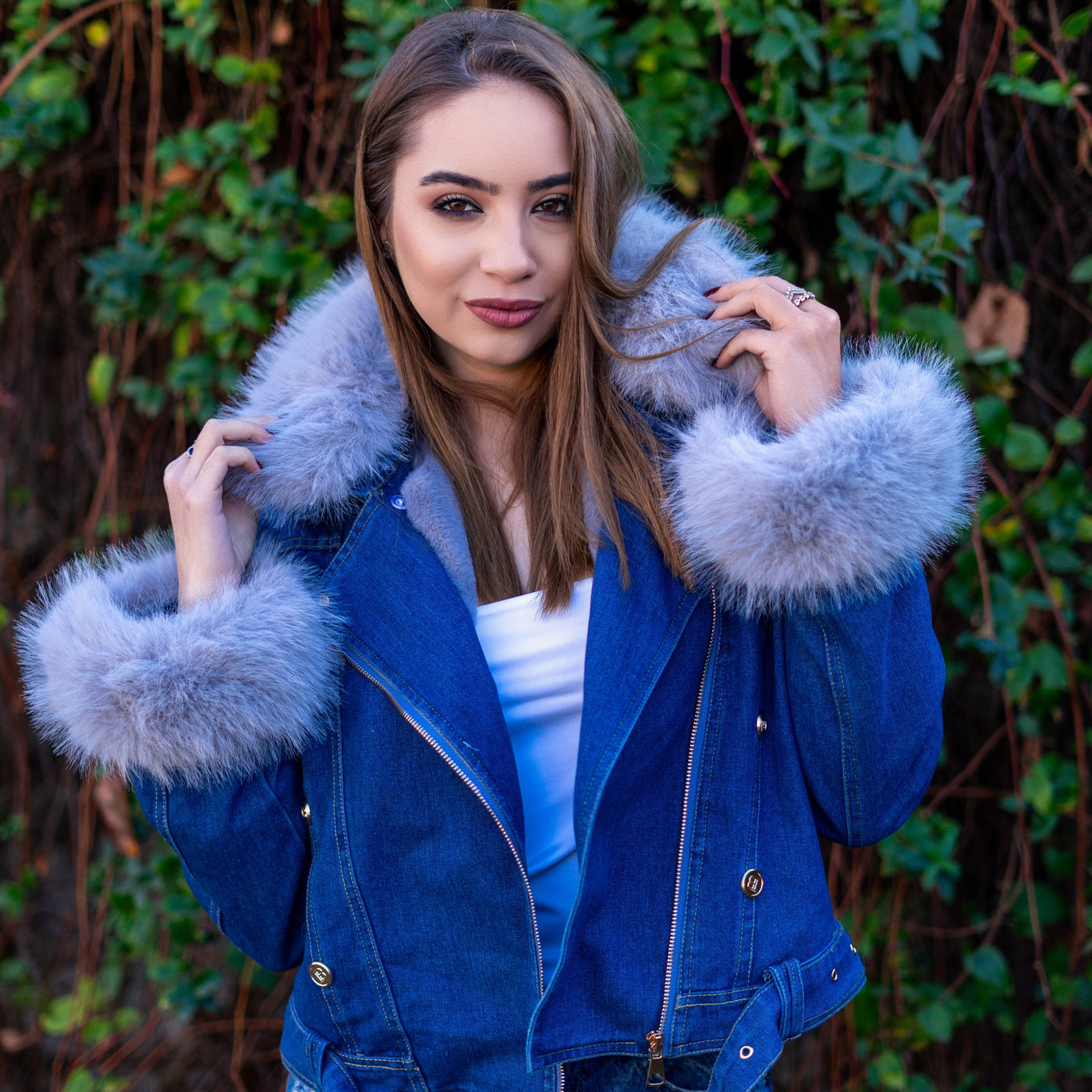 Mathilda | Kunstpelzkragen Denim Jacke